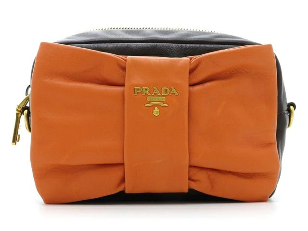 Prada shoulder bag calfskin dark brown orange